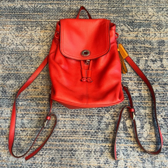 Coach Park Red Orange Pebbled Leather Backpack - NWOT - Picture 1 of 7